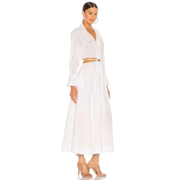 NWT Jonathan Simkhai Alex Pleated Cut Out Maxi Midi Dress White Medium - Picture 2 of 13